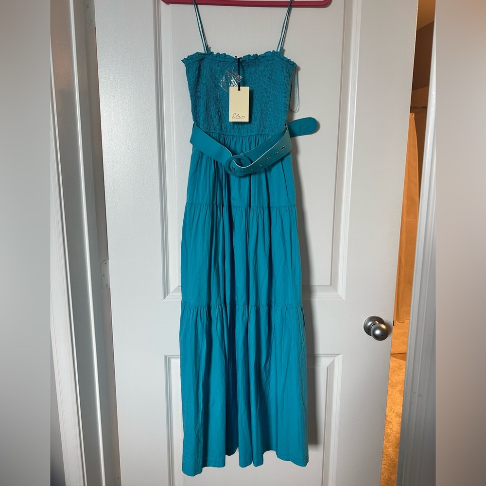 NWT Elan Elegant Blue Strapless Maxi Dress with belt and removable straps size M